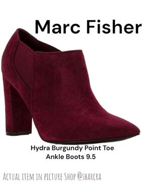 MARC FISHER Women's Hydra pointed toe block heel ankle boots Burgundy Wine 9.5